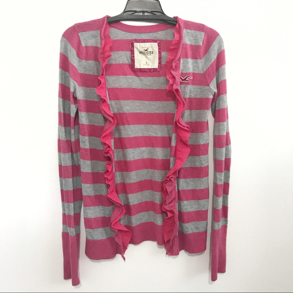 Hollister Stripped Ruffle Front Cardigan